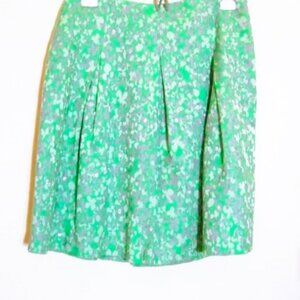 New York & Co-Womens-Size 2- Pleated Green Skirt-Metallic Silver Dots-Side Zippe